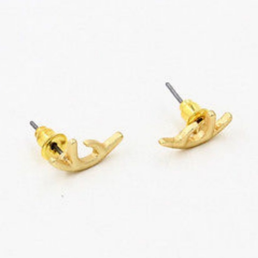 Gold Deer Antler Stud Post Earrings